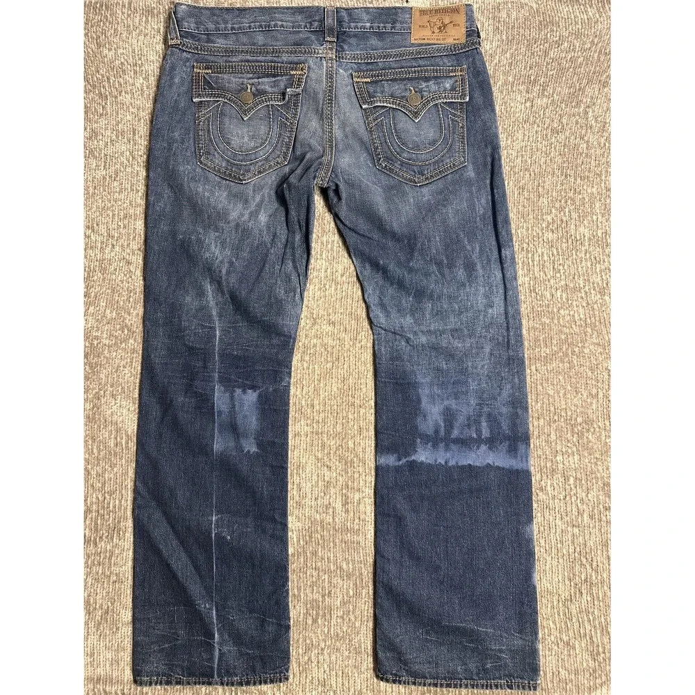 True Religion Jeans Men 42x34 Ricky Big QT Dark Wash Y2K Stitched Denim